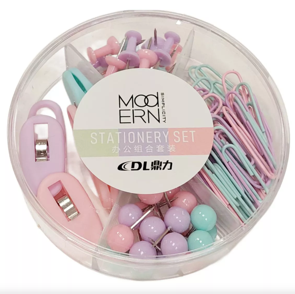 Set Oficina Kit Clips + Chinches Aprieta Papel  Pastel