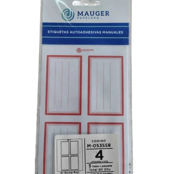 Etiqueta Mauger De Cuaderno x 25 planchas Azul